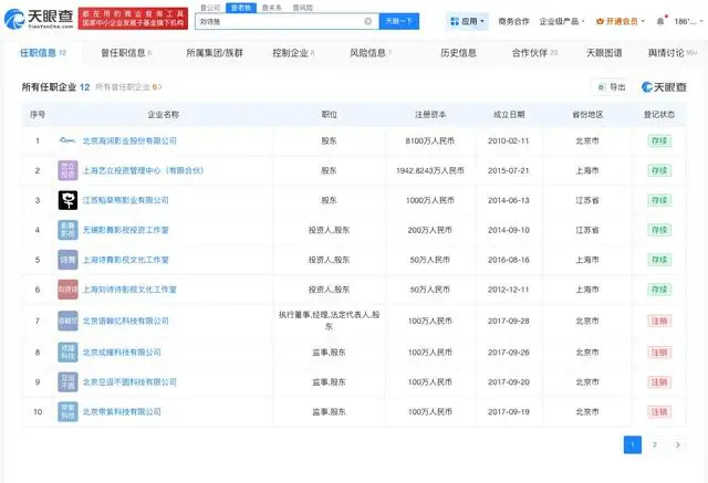 吳奇隆劉詩詩共同關聯(lián)公司已注銷